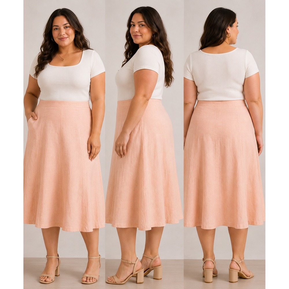 NWT‎ Lauren Ralph Lauren Pink Linen Paneled A-Line Skirt Plus Size 16W